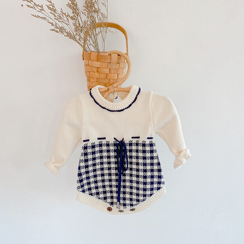 【BABY】チェック柄デザインニットロンパース CawaKomostore