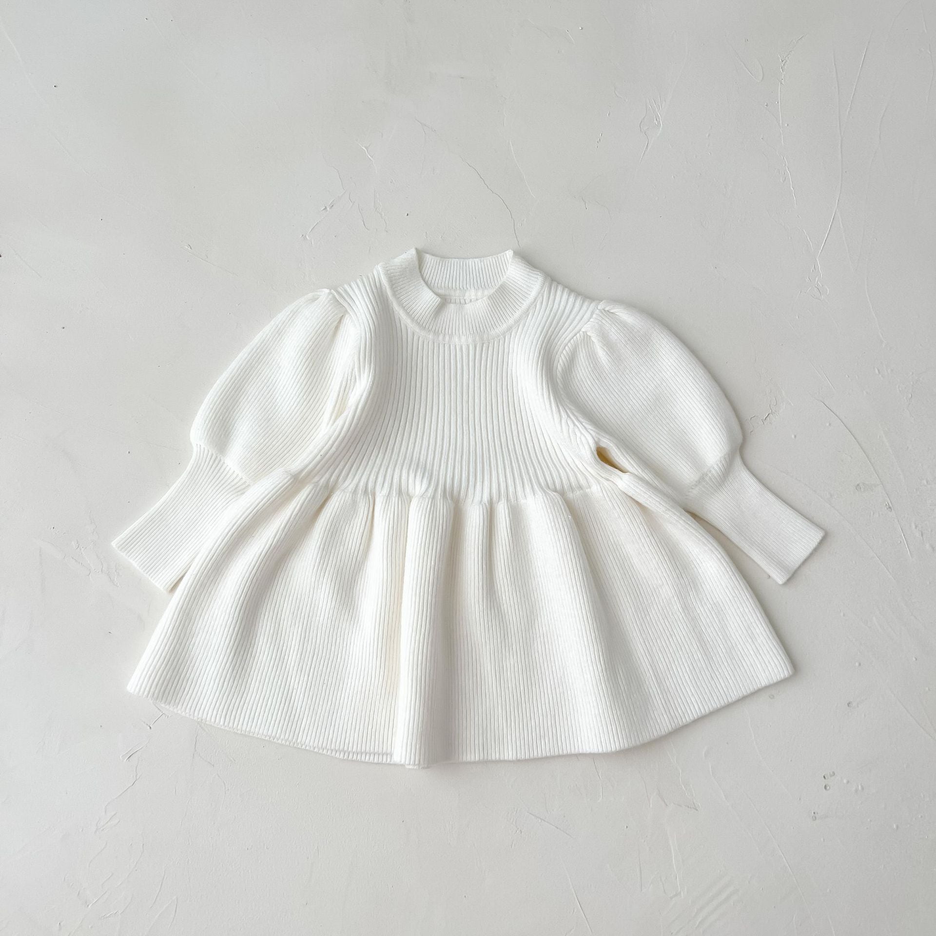 【GIRL】ホワイト・レッドニット女の子長袖ワンピース CawaKomostore
