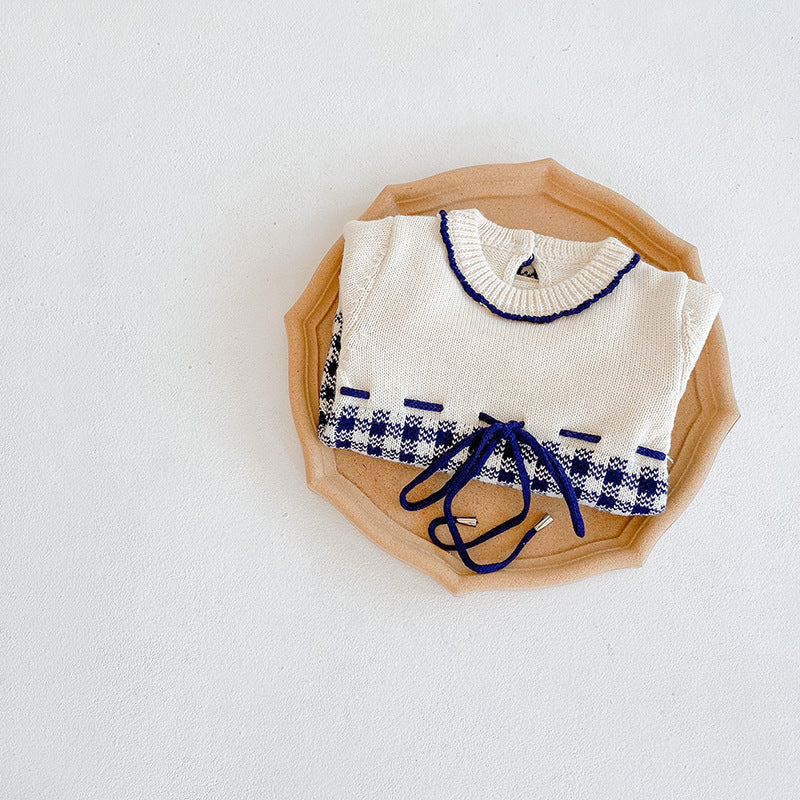 【BABY】チェック柄デザインニットロンパース CawaKomostore