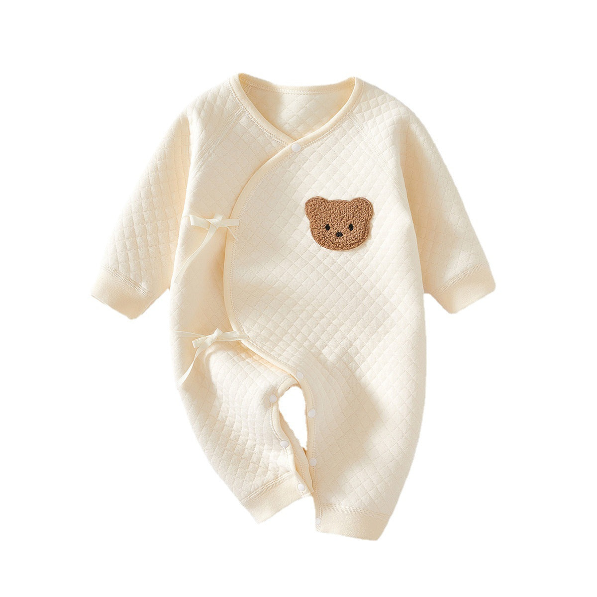 【BABY】出産準備くまさんワッペンパイピングロンパース CawaKomostore
