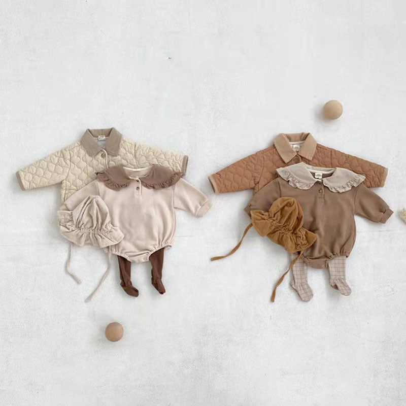 【BABY】暖色系フリルカラーロンパース CawaKomostore