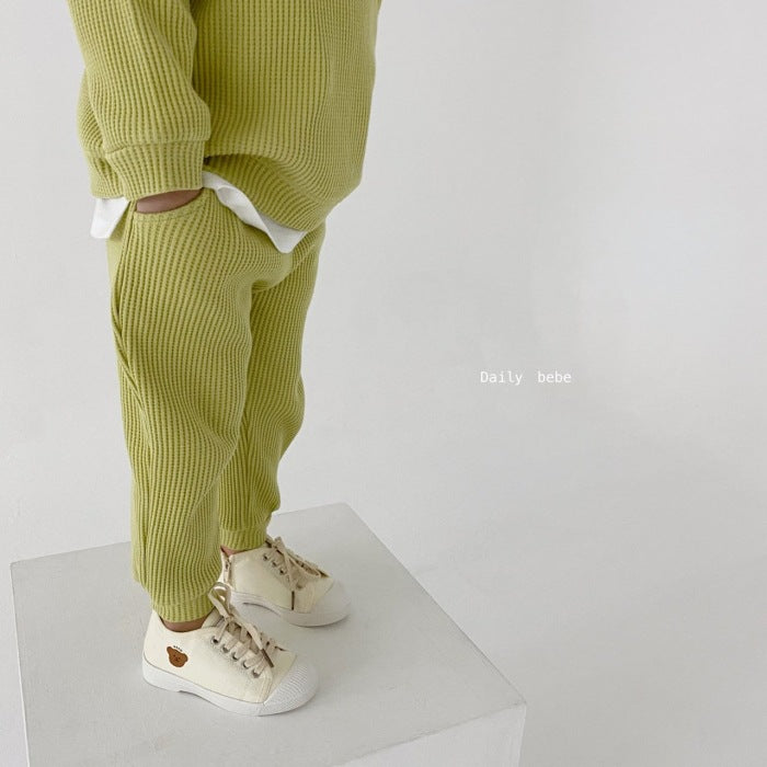 【GIRL・BOY】韓国風ワッフルスウェット2点セットアップ CawaKomostore