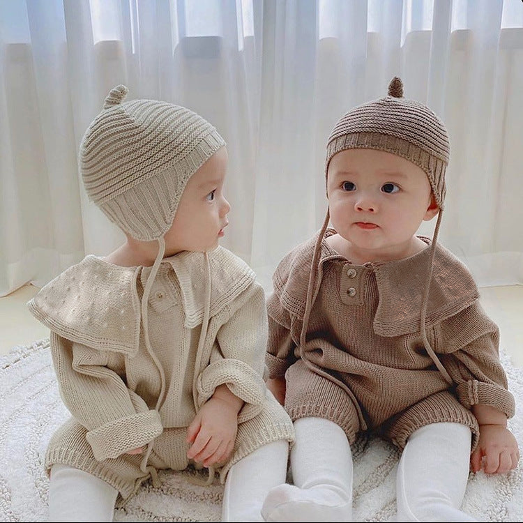 【BABY】ビッグカラーニットオールインワン＋ボンネット CawaKomostore
