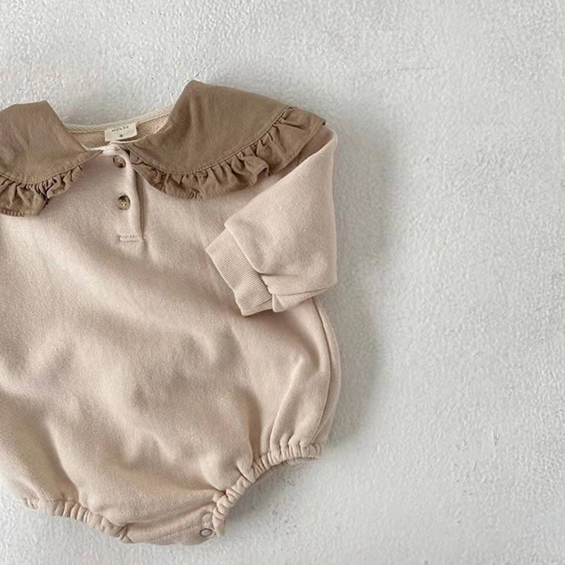 【BABY】暖色系フリルカラーロンパース CawaKomostore