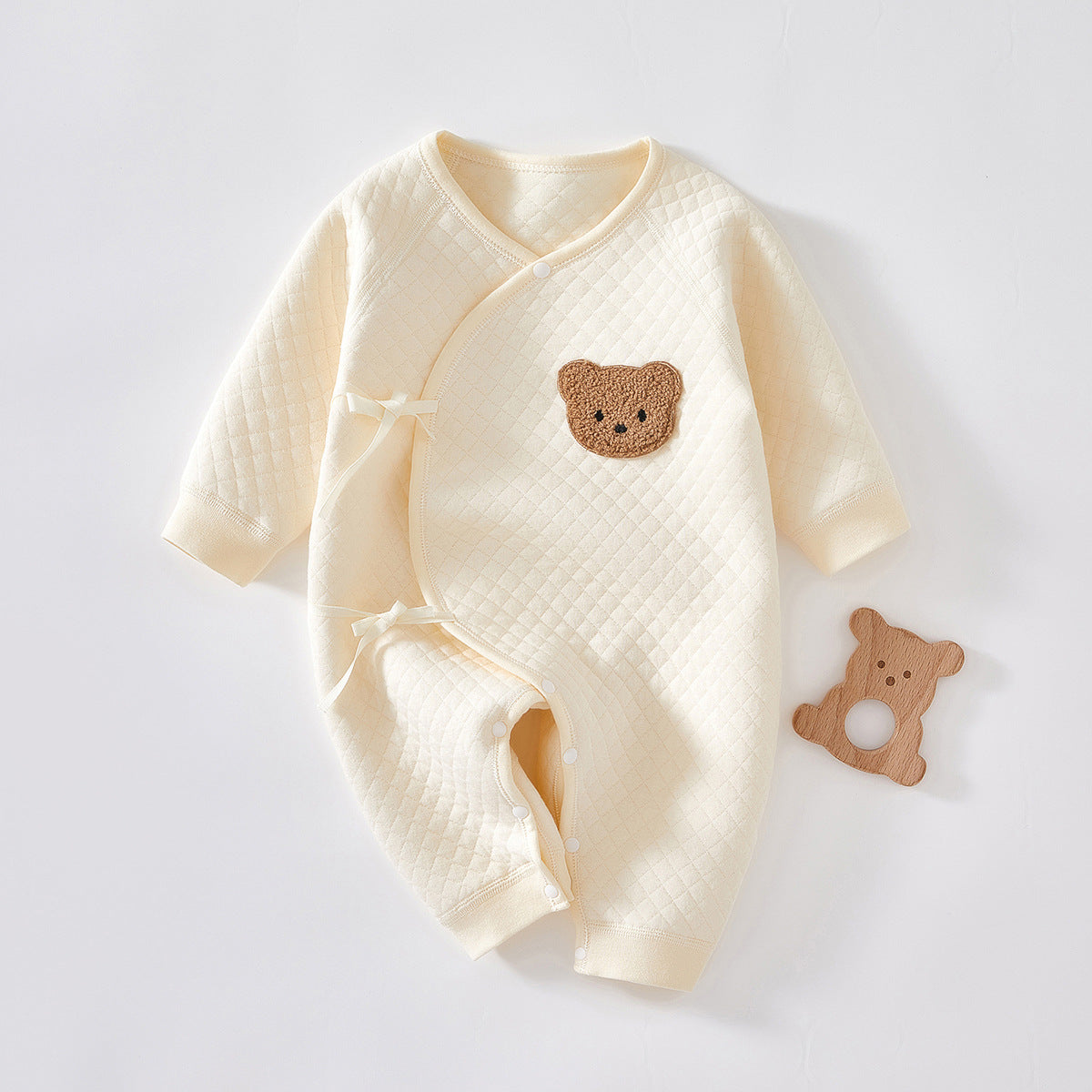 【BABY】出産準備くまさんワッペンパイピングロンパース CawaKomostore