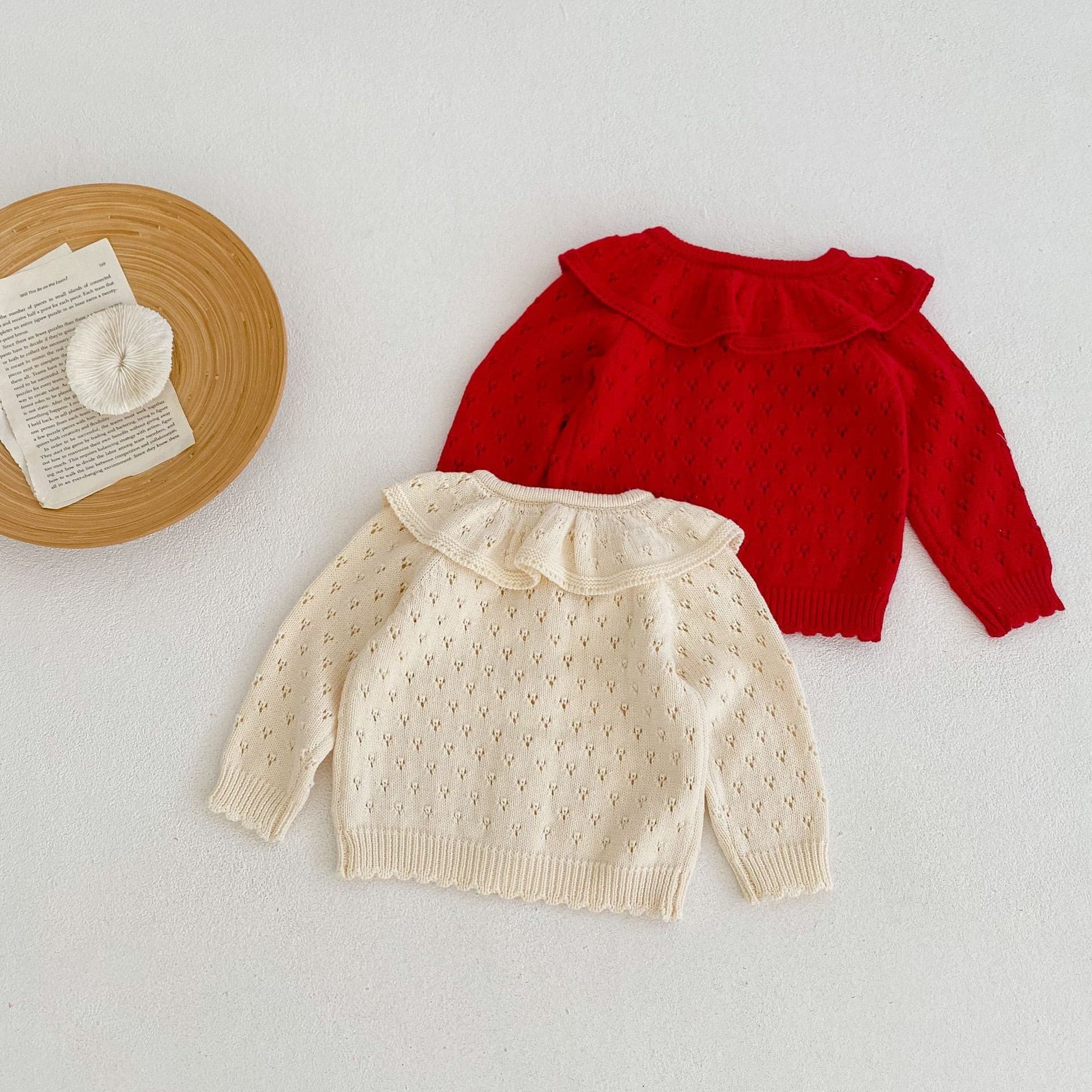 【BABY】かぎ編みニット丸襟カーディガン CawaKomostore