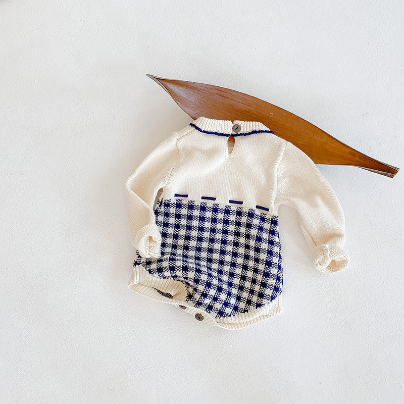 【BABY】チェック柄デザインニットロンパース CawaKomostore
