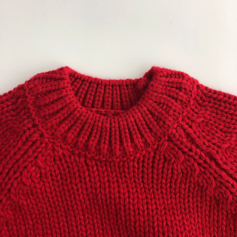 【GIRL・BOY】クルー ネックニットセーター Red CawaKomostore