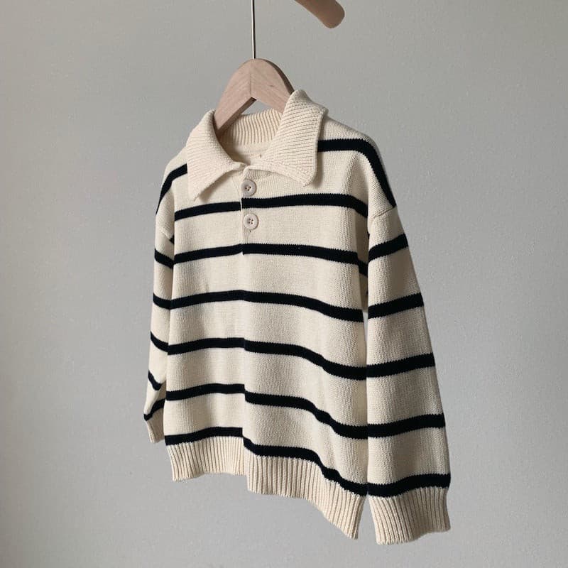 【GIRL・BOY】長袖 襟付き ニット ボーダー CawaKomostore