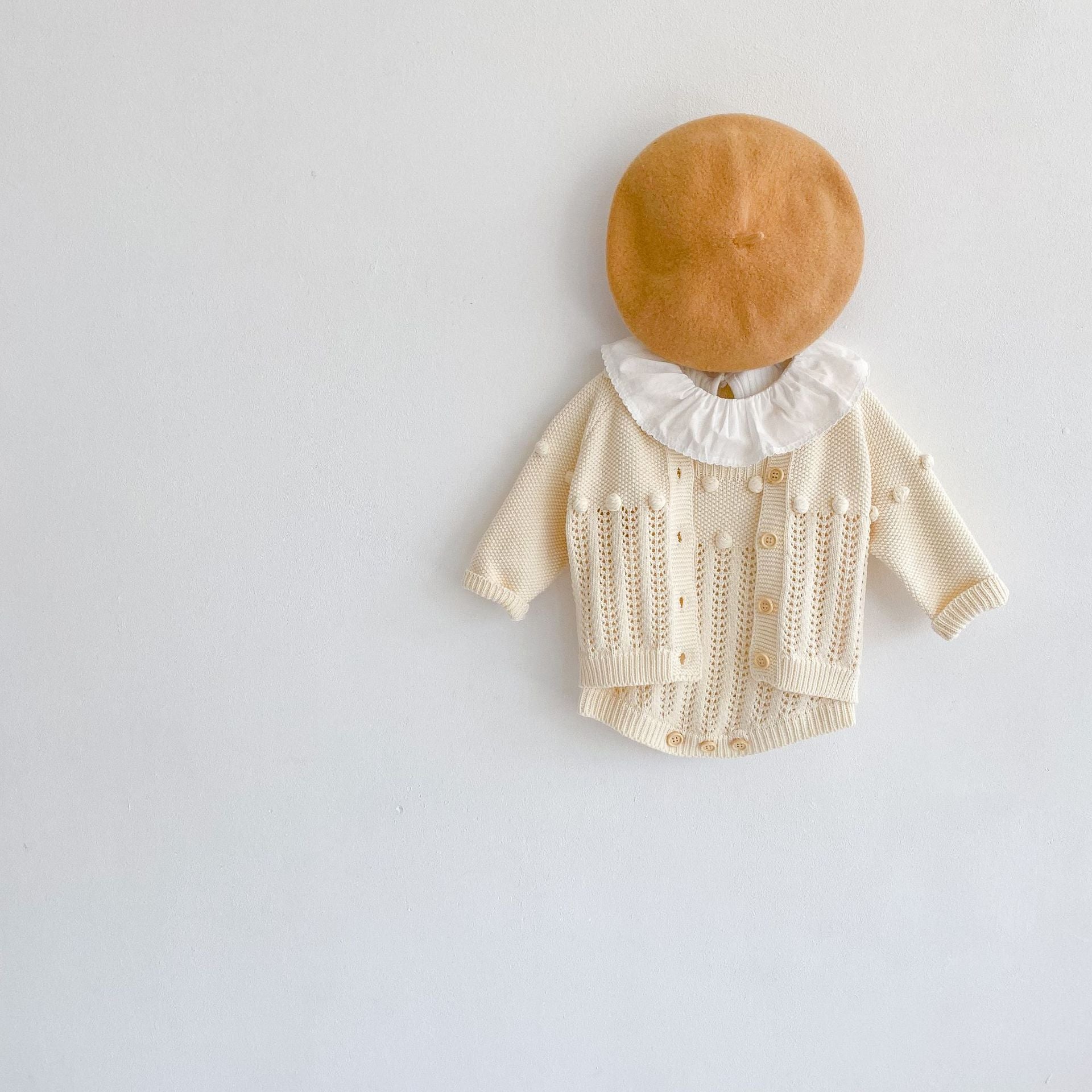 【BABY】デザイン編みポッピンニットカーディガン/サロペット CawaKomostore