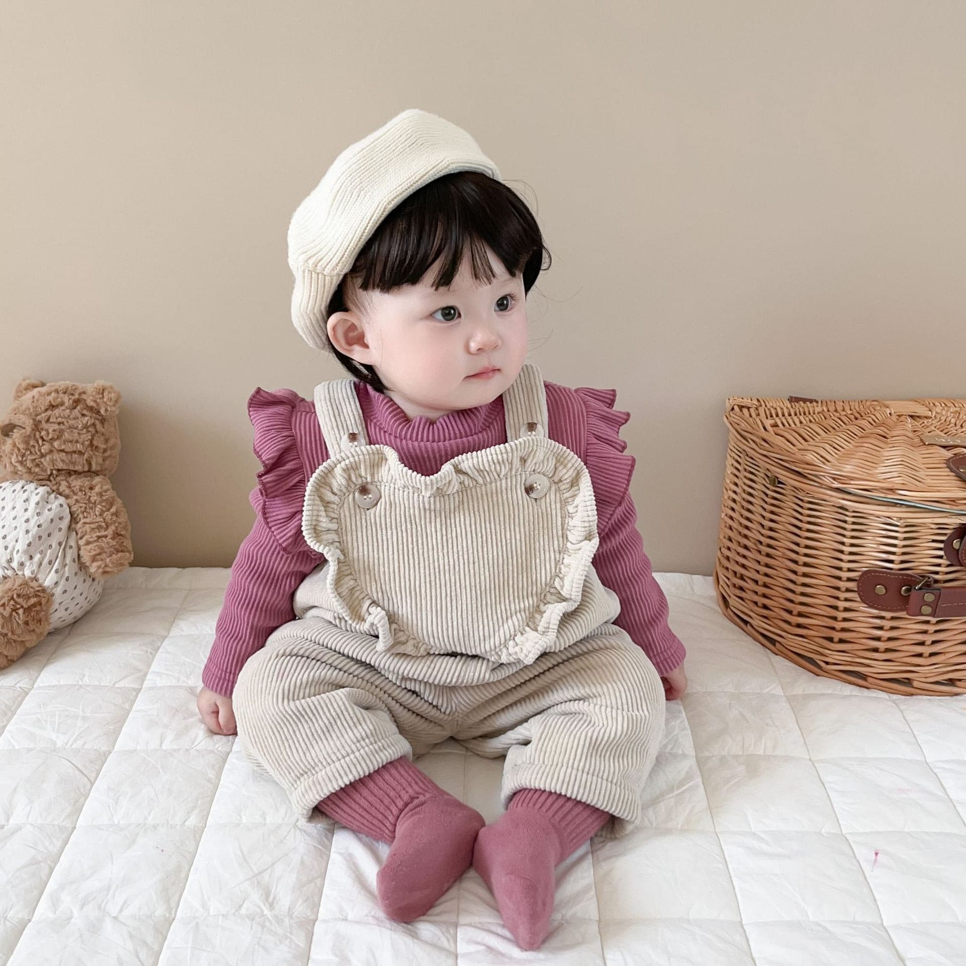【BABY】チェリー柄トップス＆フリルコーデュロイオーバーオール CawaKomostore