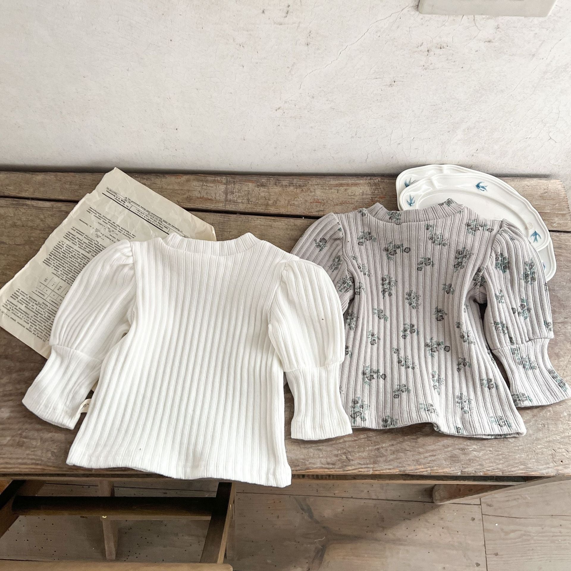 【BABY】パフ袖リブデザイントップス CawaKomostore