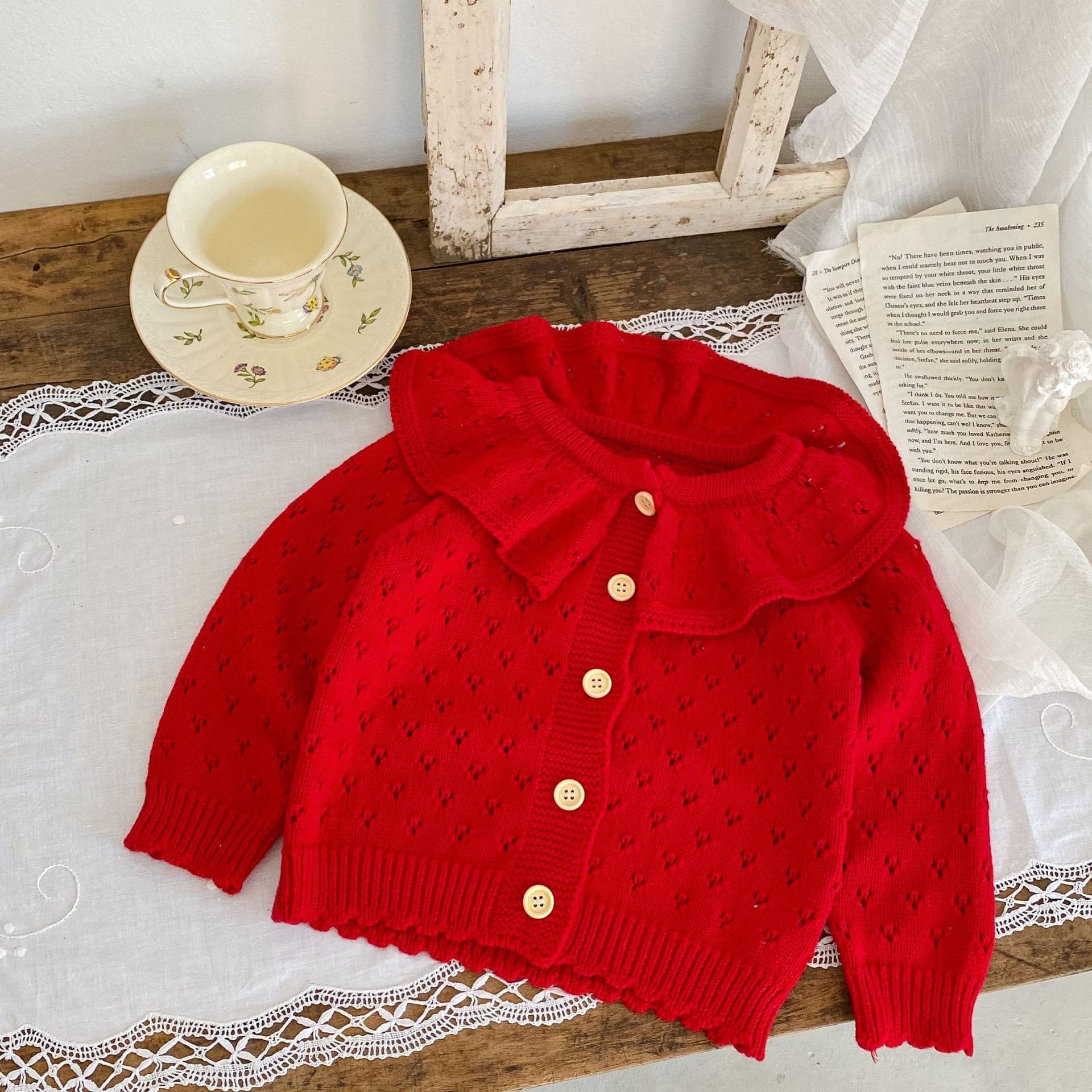 【BABY】かぎ編みニット丸襟カーディガン CawaKomostore