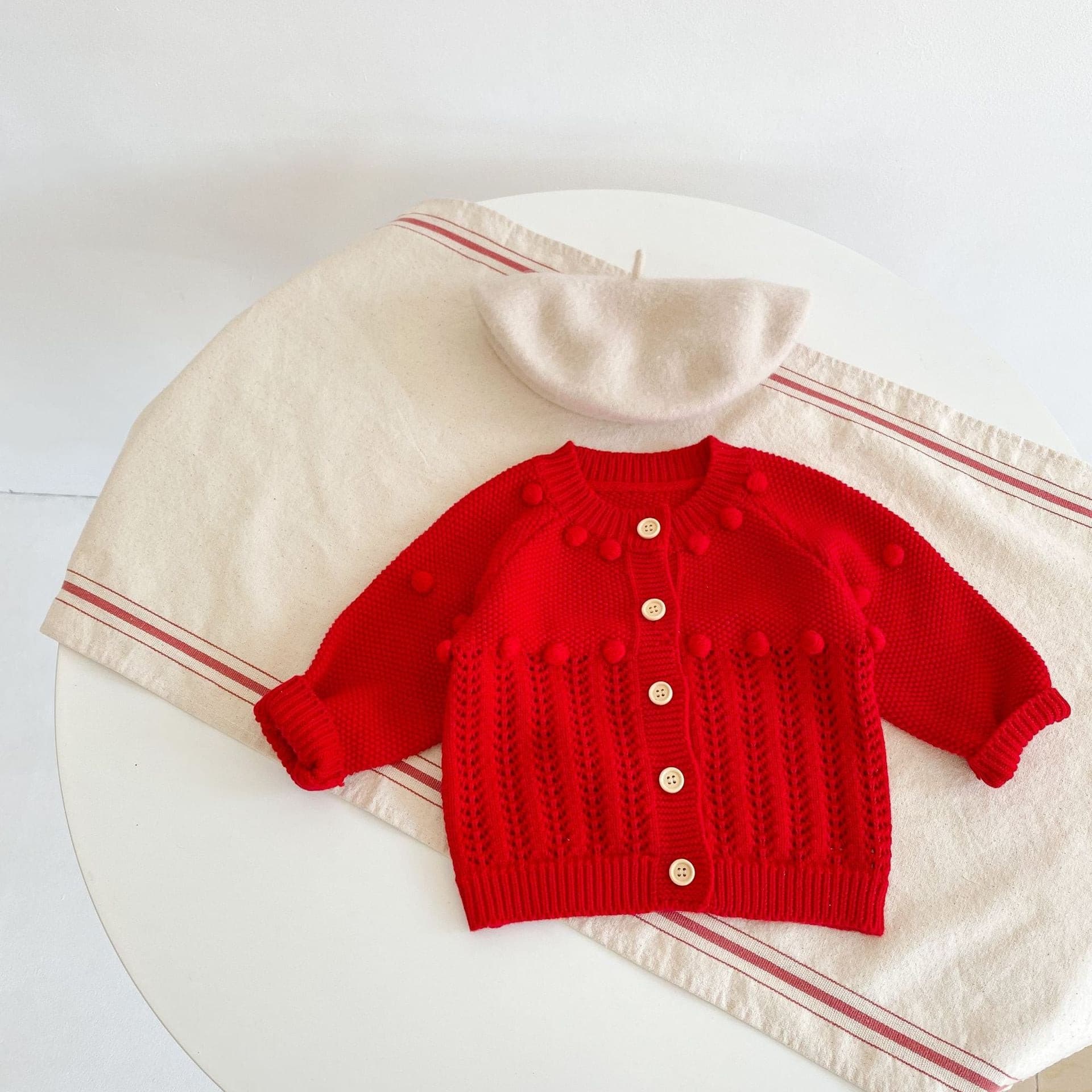 【BABY】デザイン編みポッピンニットカーディガン/サロペット CawaKomostore