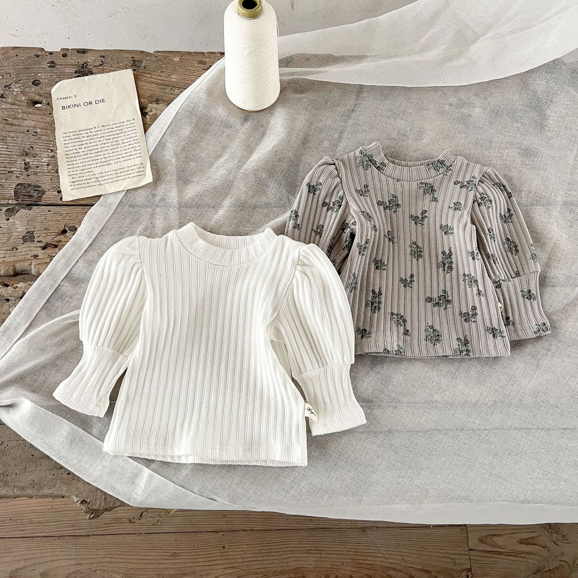 【BABY】パフ袖リブデザイントップス CawaKomostore