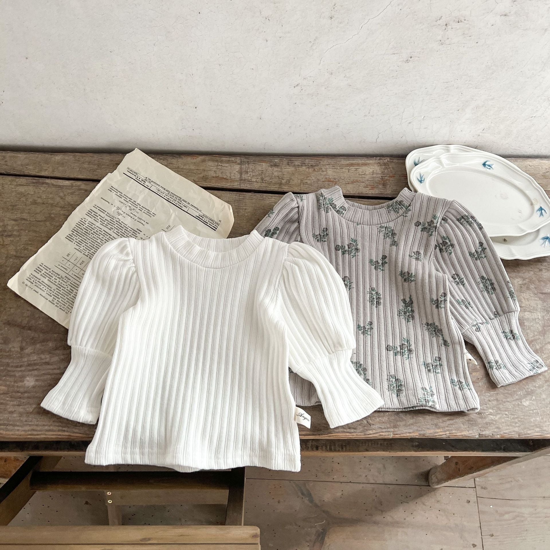 【BABY】パフ袖リブデザイントップス CawaKomostore