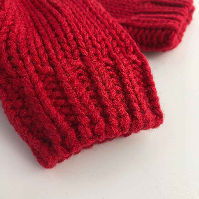 【GIRL・BOY】クルー ネックニットセーター Red CawaKomostore