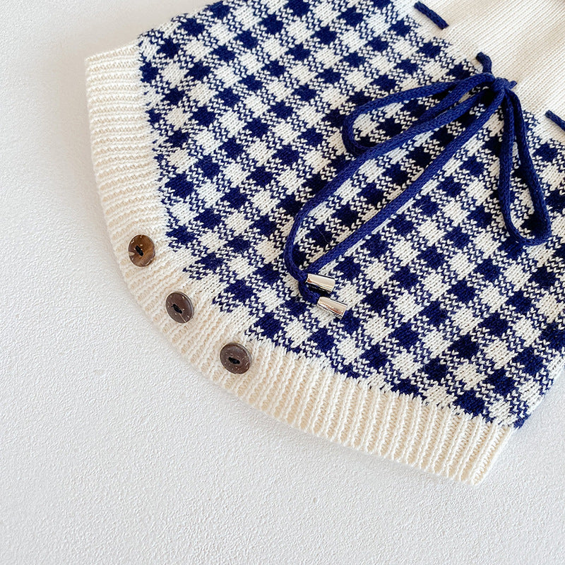 【BABY】チェック柄デザインニットロンパース CawaKomostore