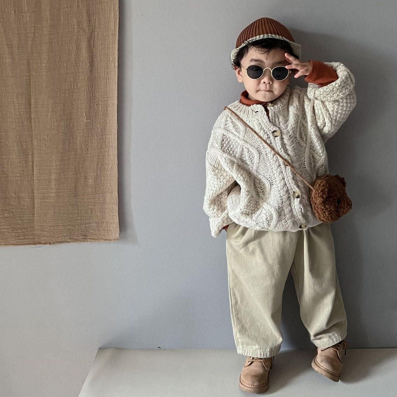 【GIRL・BOY】ケーブル編みニットカーディガン CawaKomostore