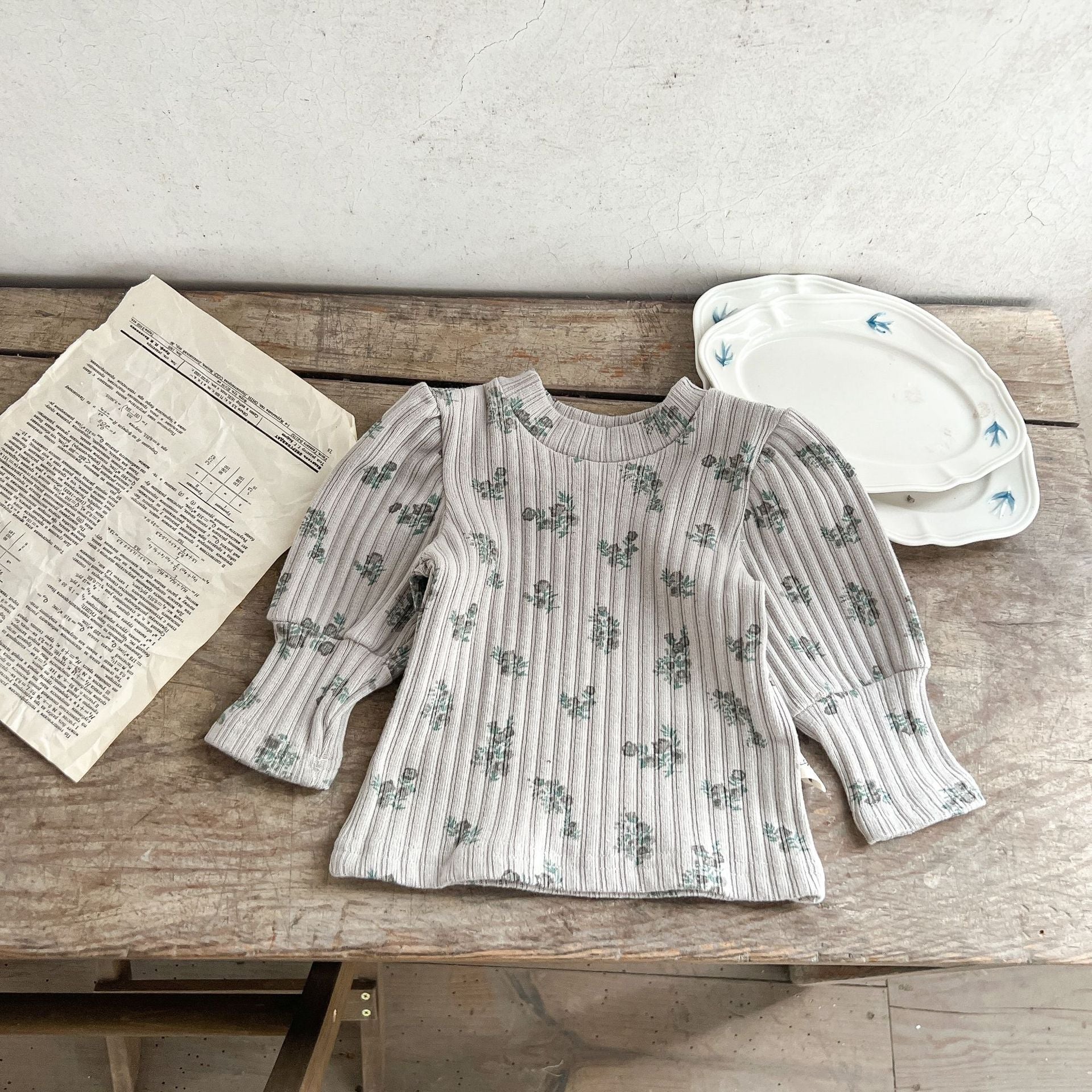 【BABY】パフ袖リブデザイントップス CawaKomostore