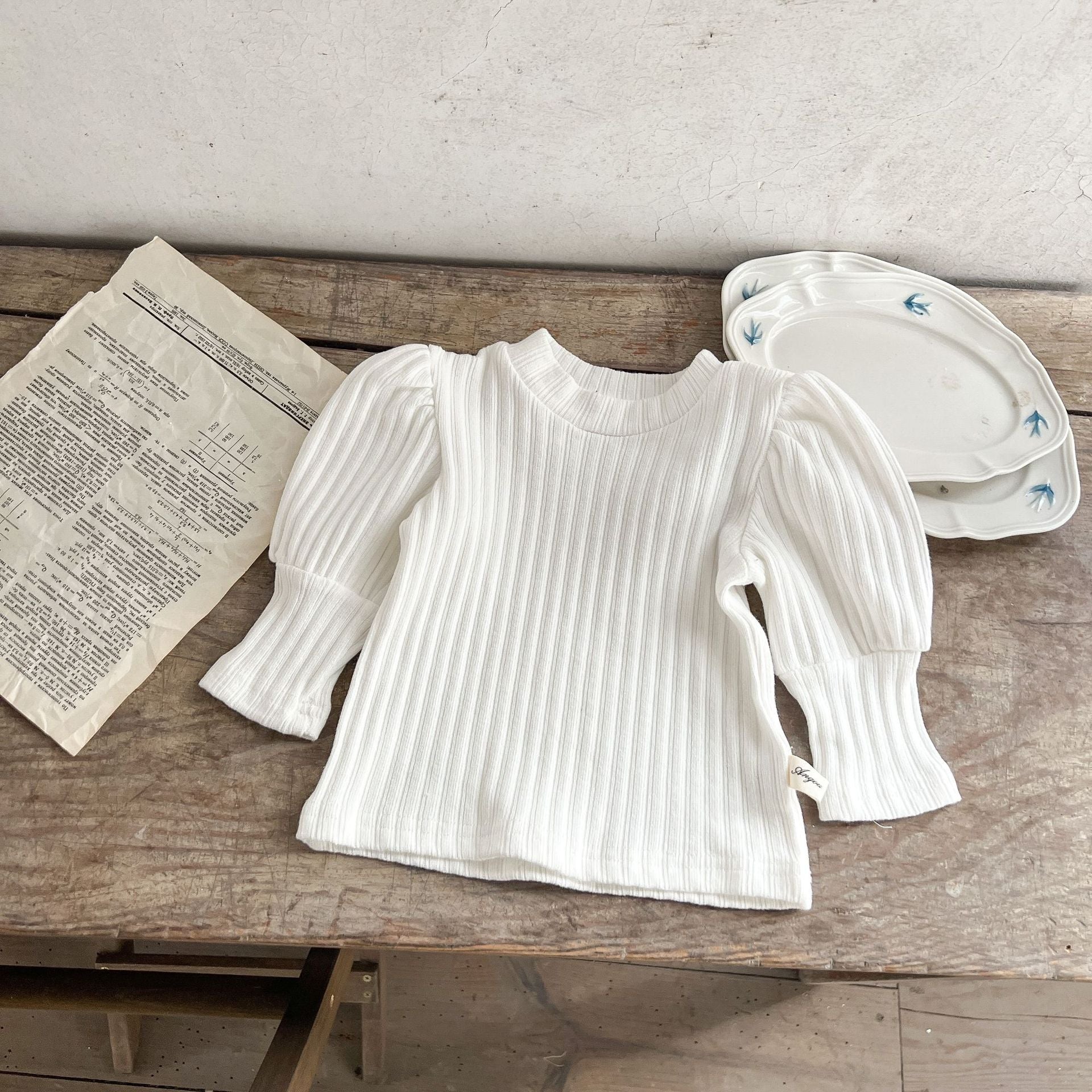 【BABY】パフ袖リブデザイントップス CawaKomostore