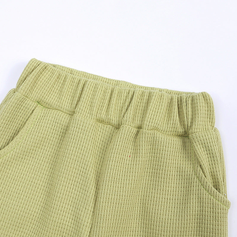 【GIRL・BOY】韓国風ワッフルスウェット2点セットアップ CawaKomostore