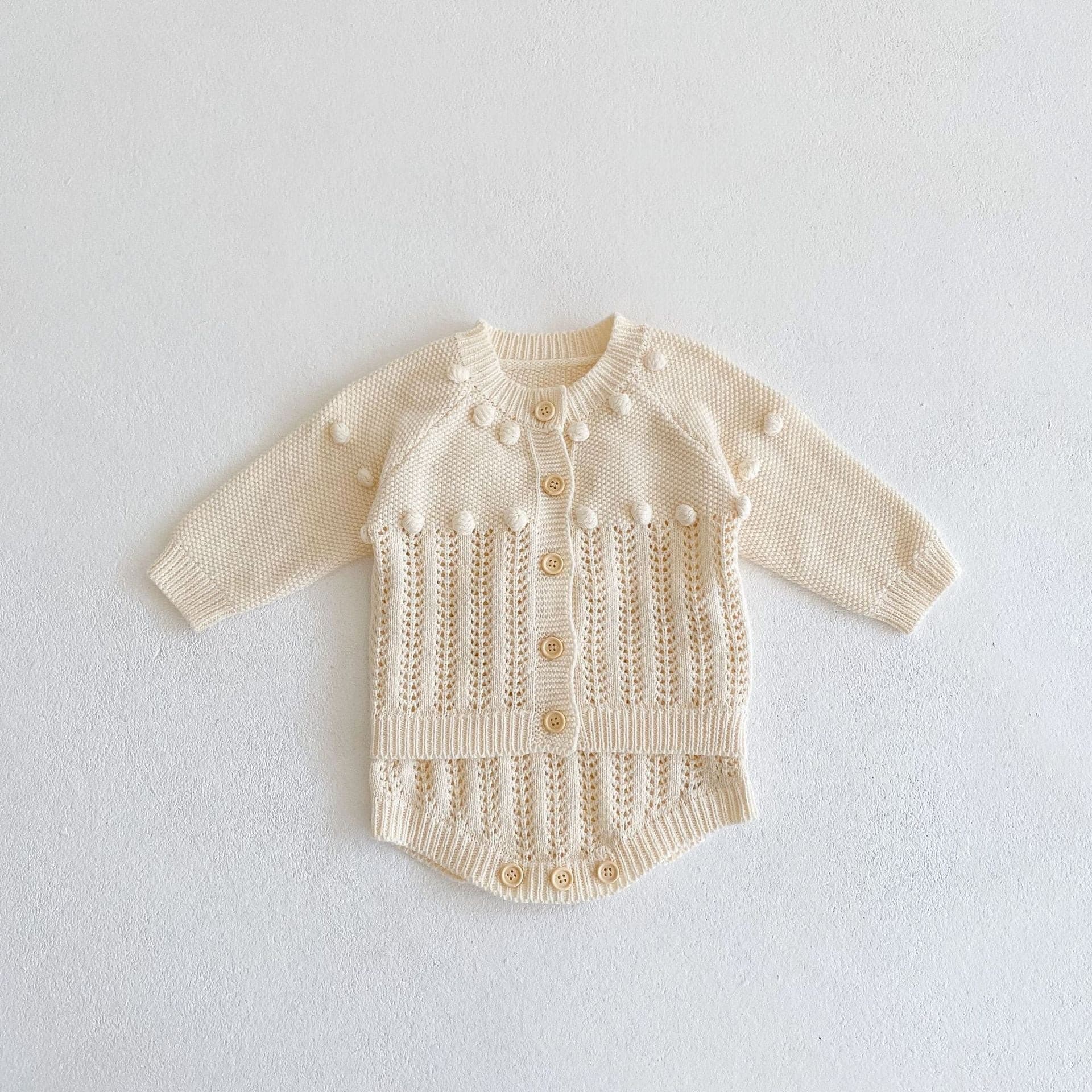 【BABY】デザイン編みポッピンニットカーディガン/サロペット CawaKomostore