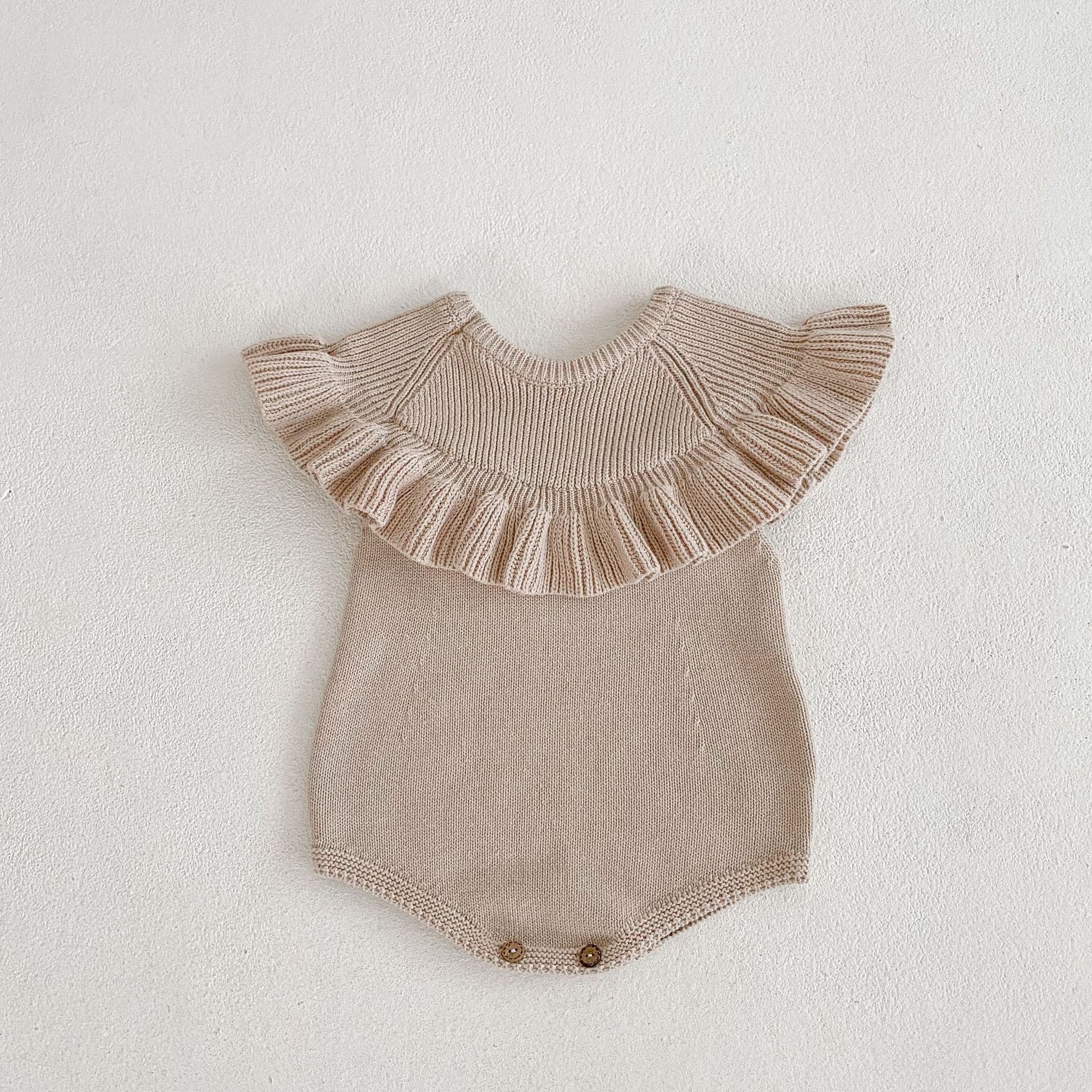 【BABY】フレンチスリーブフリルニットロンパース/ボンネット CawaKomostore