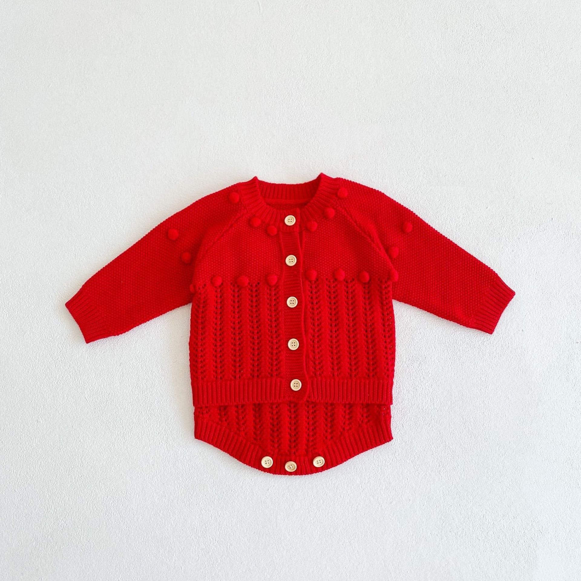【BABY】デザイン編みポッピンニットカーディガン/サロペット CawaKomostore
