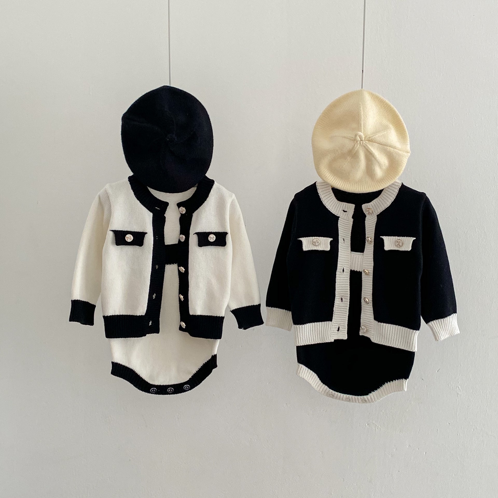 【BABY】モノクロニットカーディガン/サロペット CawaKomostore