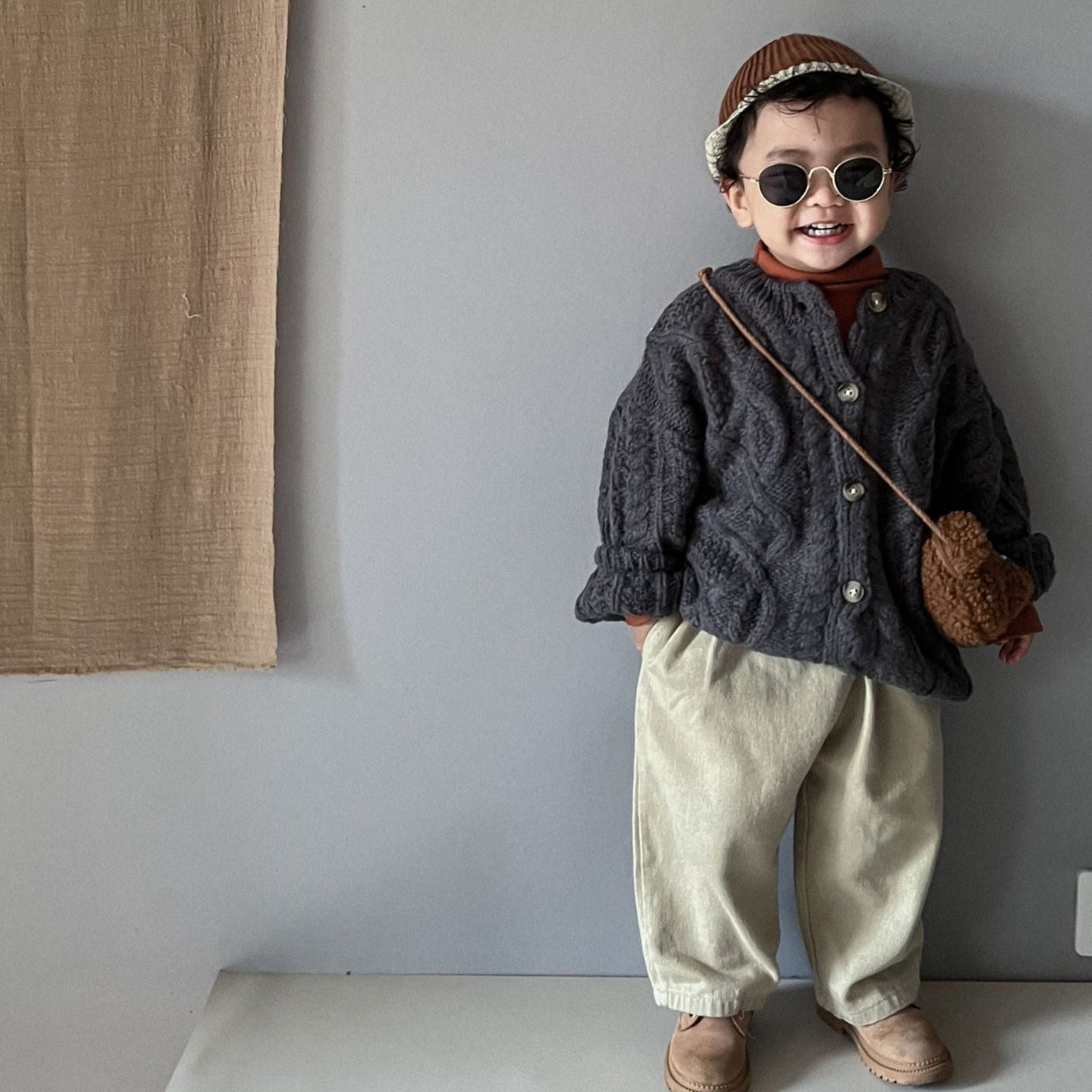 【GIRL・BOY】ケーブル編みニットカーディガン CawaKomostore