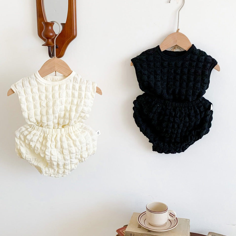 【BABY】モノクロノースリーブポップコーンセットアップ CawaKomostore