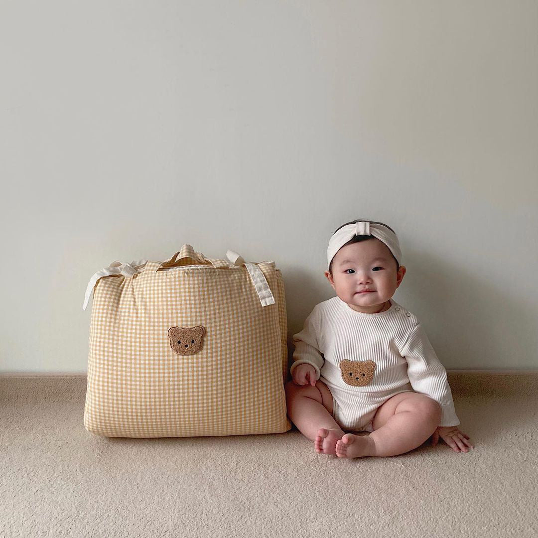 【BABY】モコくまさんホワイトリブロンパース CawaKomostore