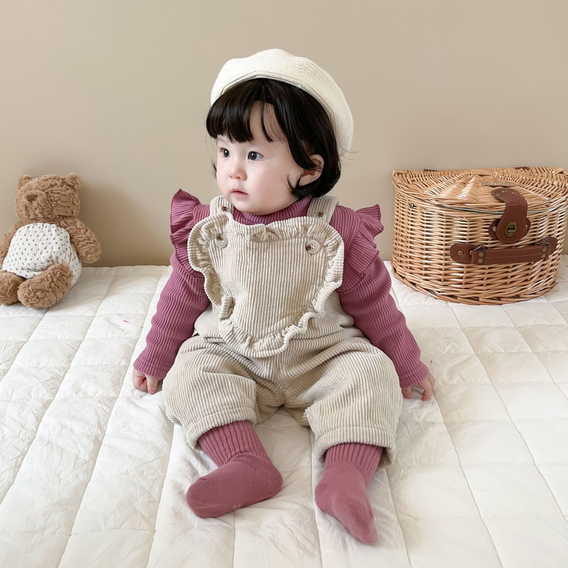 【BABY】チェリー柄トップス＆フリルコーデュロイオーバーオール CawaKomostore