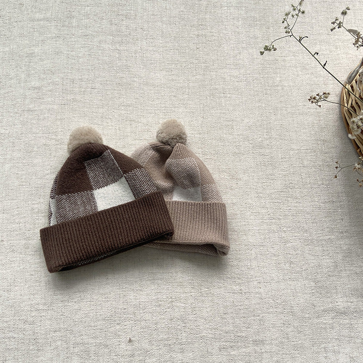 【BABY】チェックニットロンパース＋ニット帽 CawaKomostore