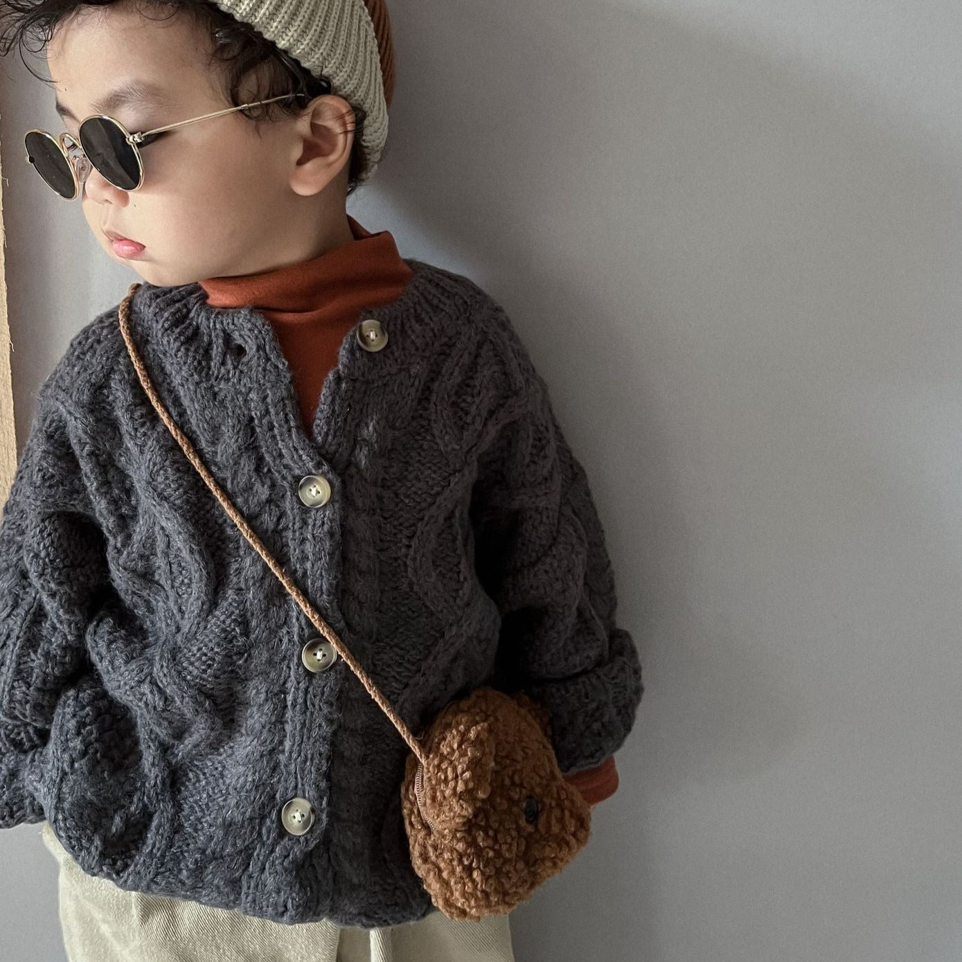 【GIRL・BOY】ケーブル編みニットカーディガン CawaKomostore