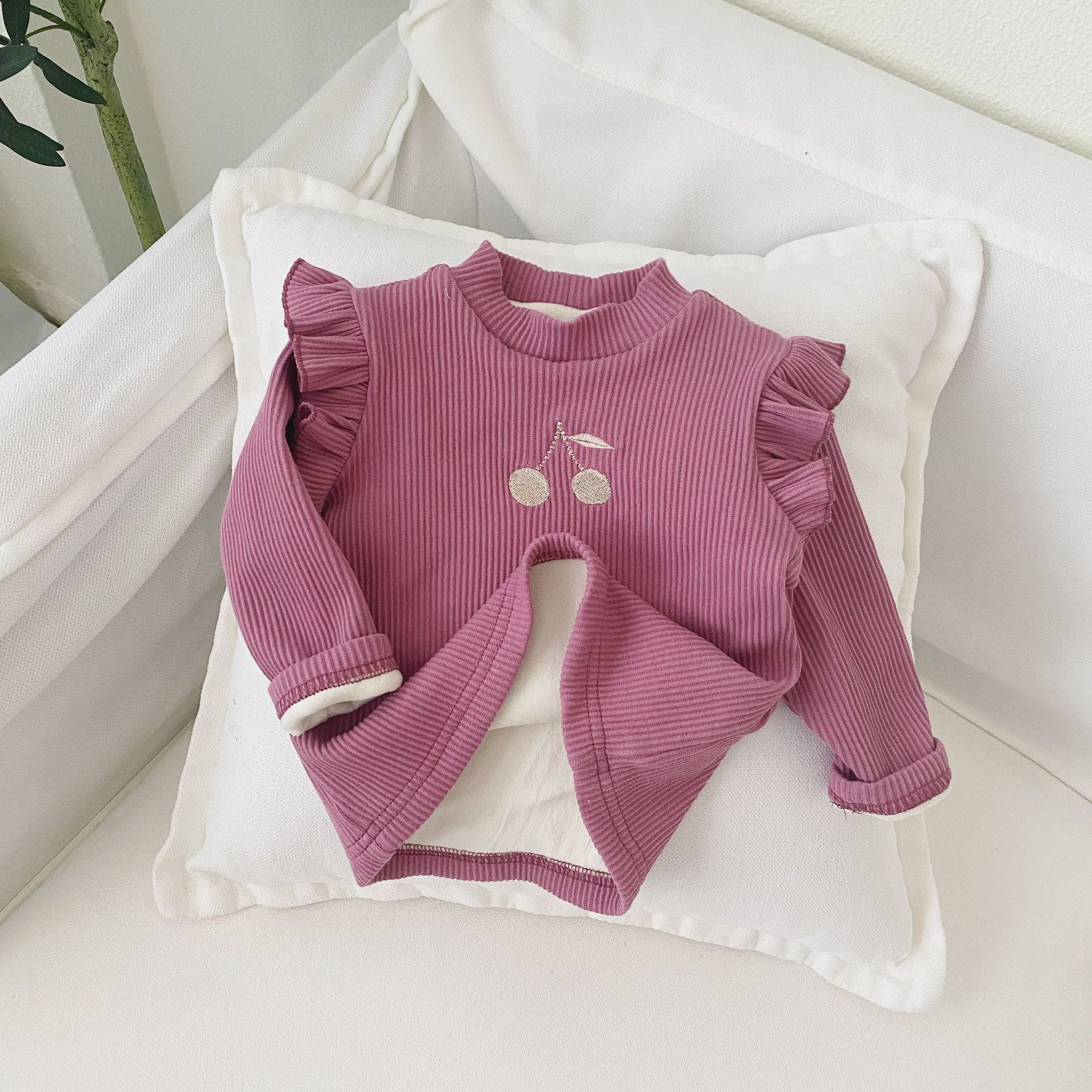【BABY】チェリー柄トップス＆フリルコーデュロイオーバーオール CawaKomostore