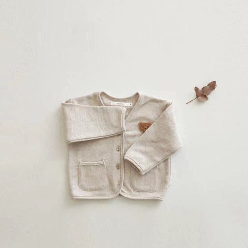 【GIRL・BOY】くま刺繍コットンワッフルカーディガン CawaKomostore