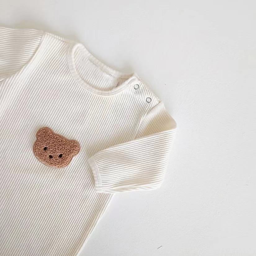 【BABY】モコくまさんホワイトリブロンパース CawaKomostore