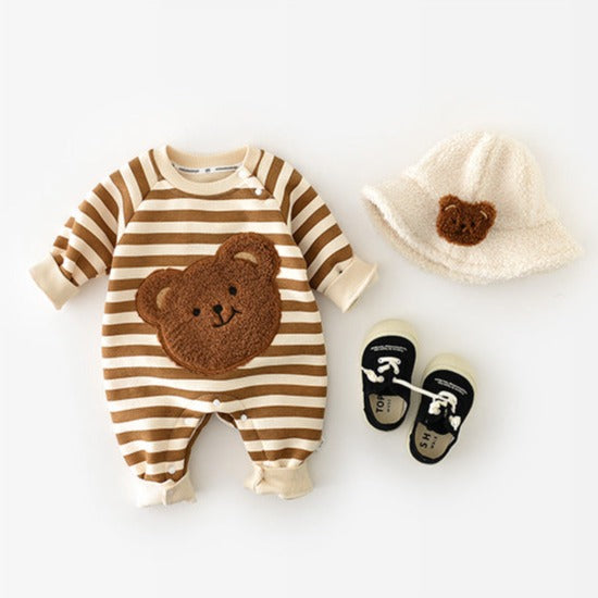 【BABY】ベビーBEAR ボーダーヘンリーカバーオール CawaKomostore
