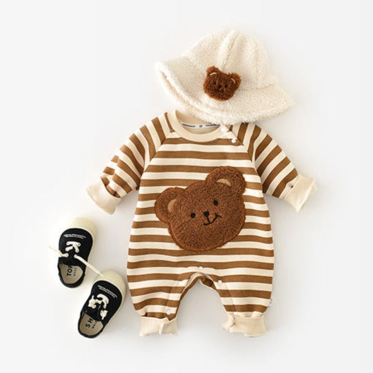 【BABY】ベビーBEAR ボーダーヘンリーカバーオール CawaKomostore