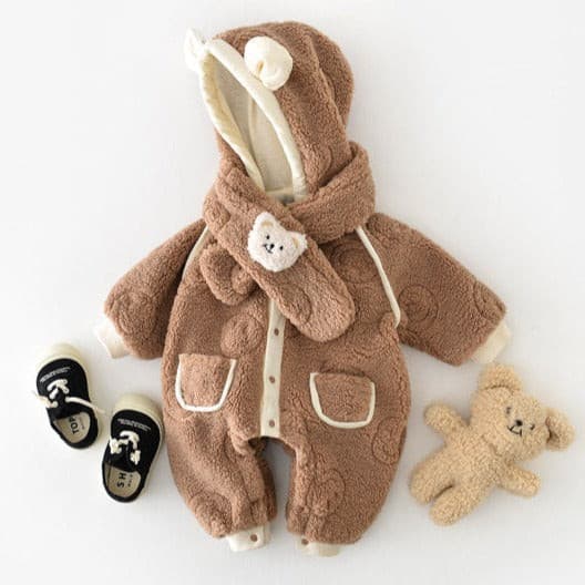 【BABY】クマさんカバーオール＋マフラー付き CawaKomostore