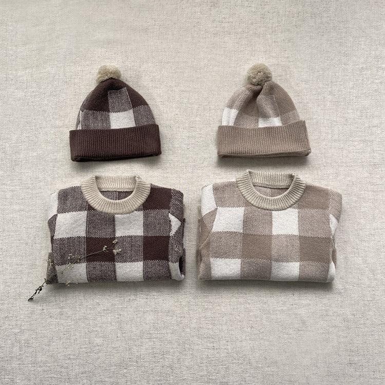 【BABY】チェックニットロンパース＋ニット帽 CawaKomostore