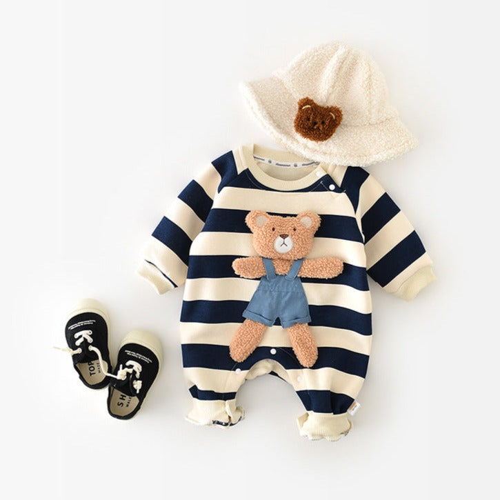 【BABY】ベビーBEAR ボーダーヘンリーカバーオール CawaKomostore