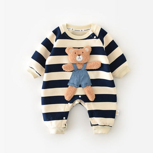 【BABY】ベビーBEAR ボーダーヘンリーカバーオール CawaKomostore