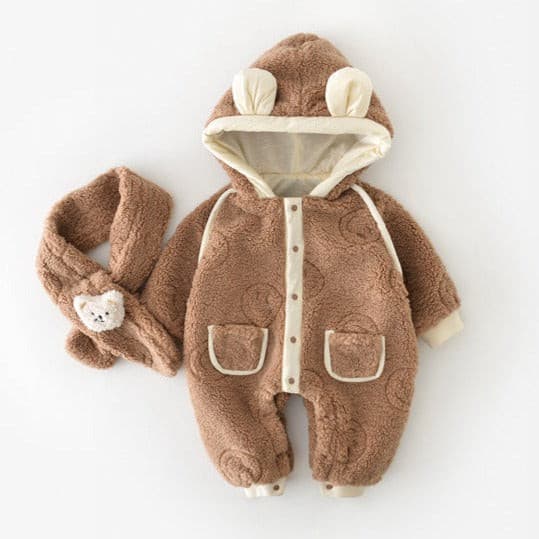 【BABY】クマさんカバーオール＋マフラー付き CawaKomostore