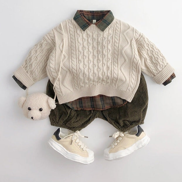 【GIRL・BOY】ケーブル編みのニットセーター CawaKomostore