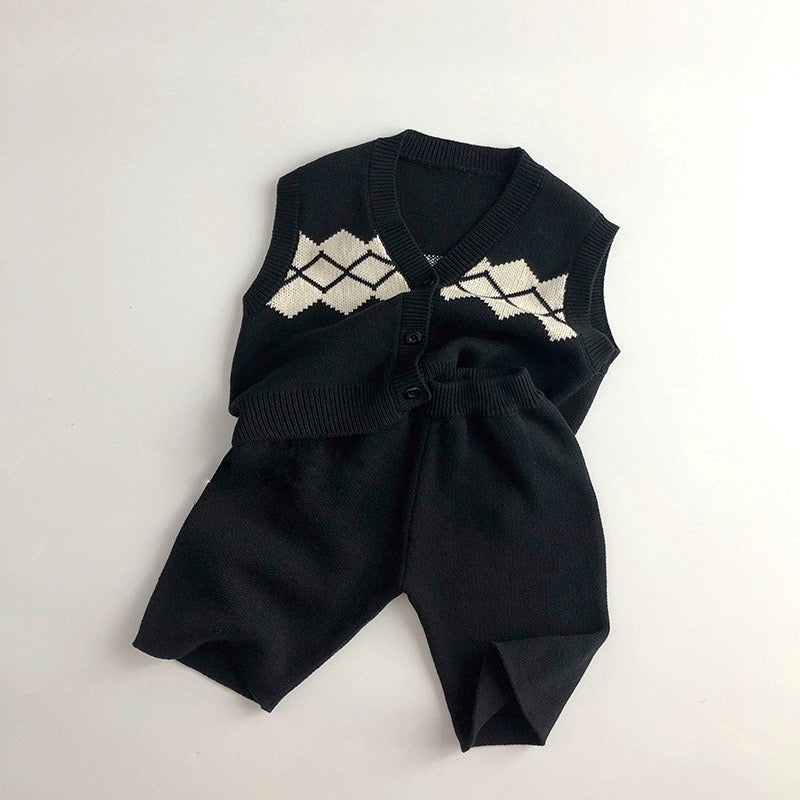 【BABY】ジャガードブラックニット セットアップ CawaKomostore