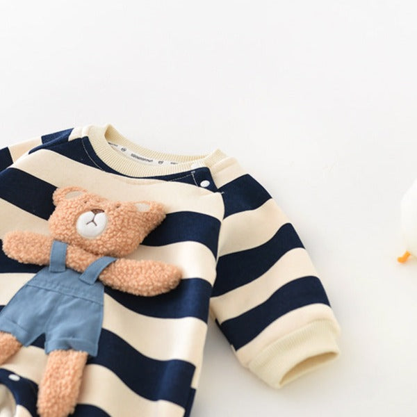 【BABY】ベビーBEAR ボーダーヘンリーカバーオール CawaKomostore