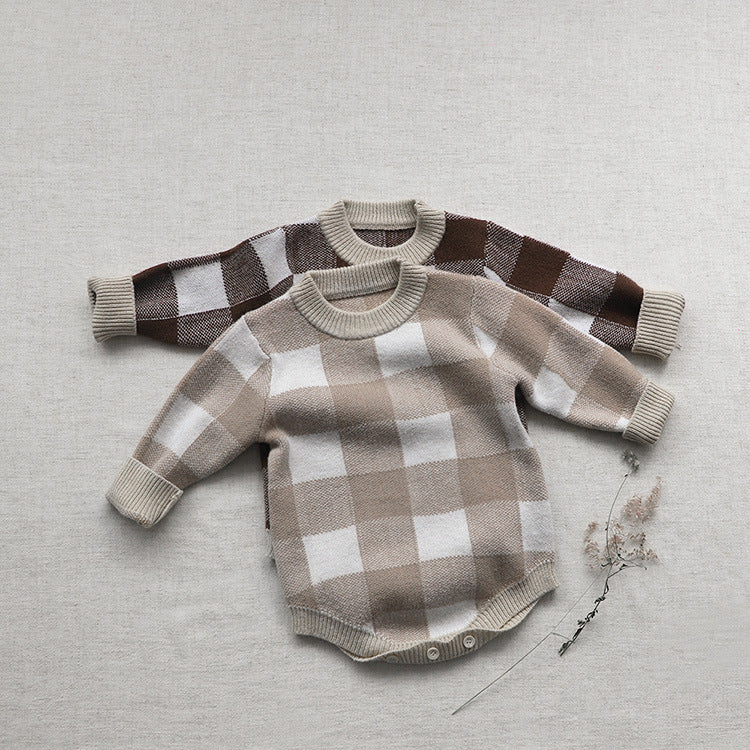 【BABY】チェックニットロンパース＋ニット帽 CawaKomostore